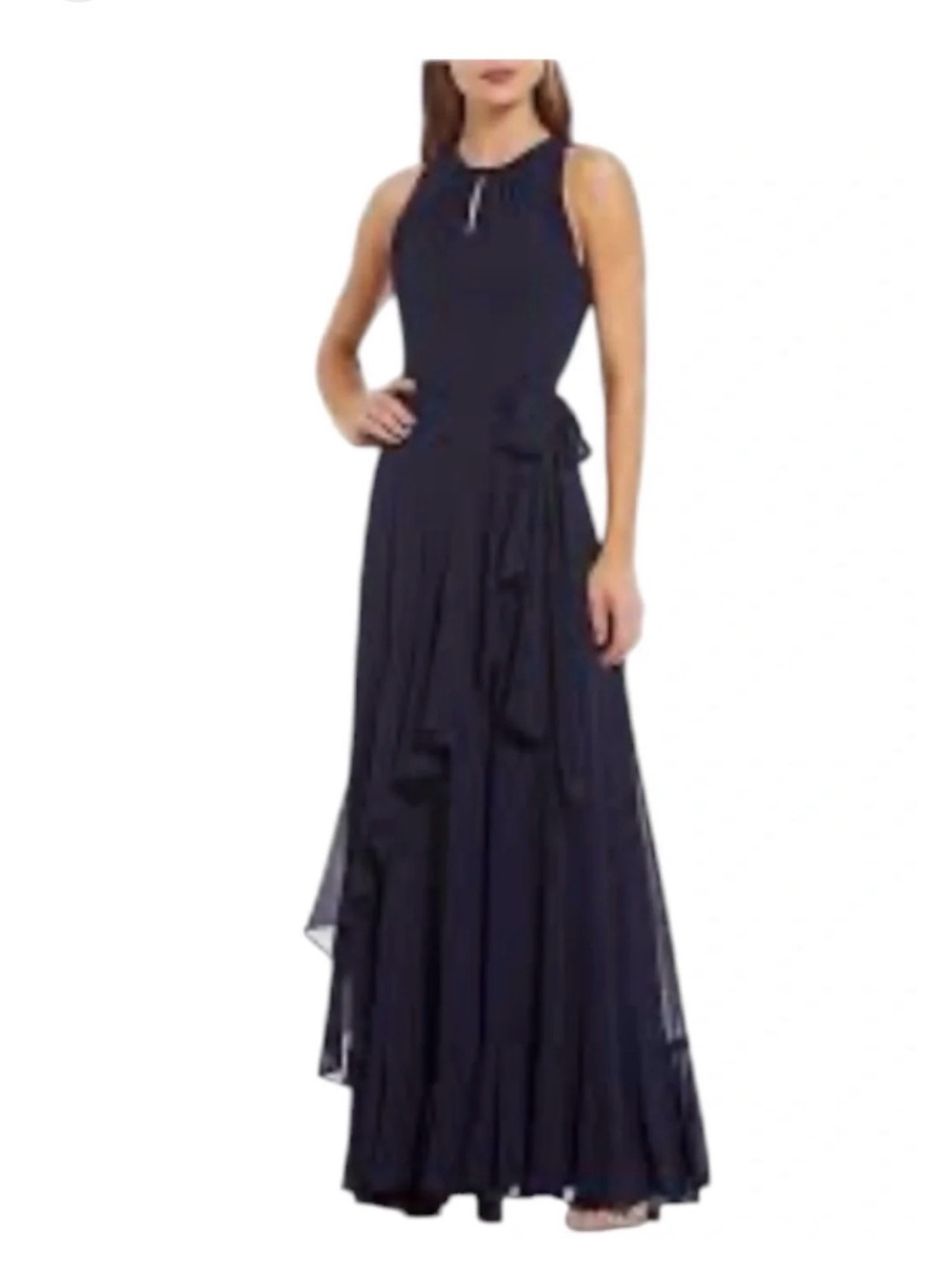 Alex Marie Navy Blue Halter Maxi Dress with Side Sash